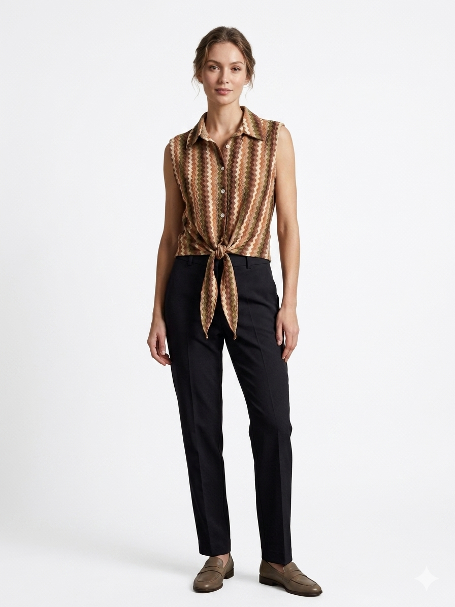 Earth-Tone Sleeveless Button-Down πουκάμισο